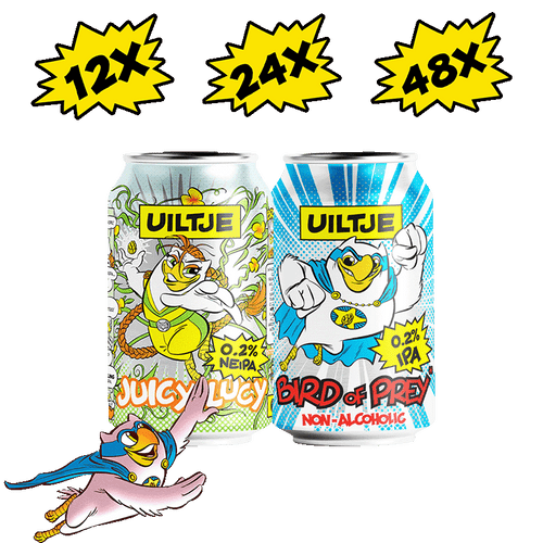 Uiltje Low ABV Deal met de Juicy Lucy 0.2 en Bird of prey 0.2 in verschillende formaten bestelbaar