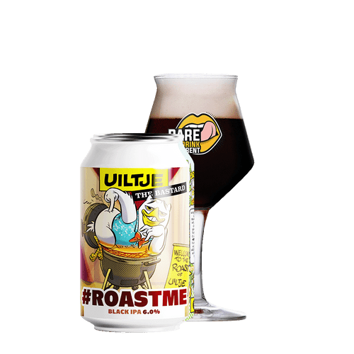 Uiltje #RoastMe is een krachtige Black IPA met gebrande tonen, bittere hop en een droge afdronk, met een alcoholpercentage van 5.5%