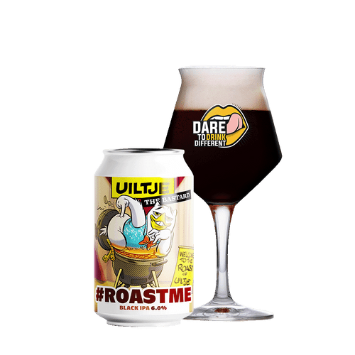 Uiltje #RoastMe is een krachtige Black IPA met gebrande tonen, bittere hop en een droge afdronk, met een alcoholpercentage van 5.5%