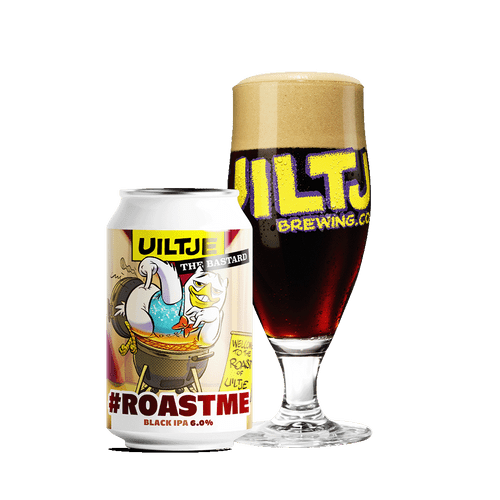 Uiltje #RoastMe is a powerful Black IPA with roasted notes, bitter hops and a dry finish, with an alcohol content of 5.5%