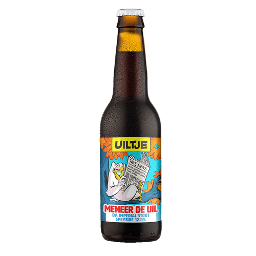Uiltje Meneer de Uil Barrel Aged Speyside fles 33cl. Is het imperial stout bier van brouwerij Uiltje met een alcoholpercentage van 12.0% Uiltje Meneer de Uil Barrel Aged Speyside fles 33cl. Is het imperial stout bier van brouwerij Uiltje met een alcoholpercentage van 12.0%