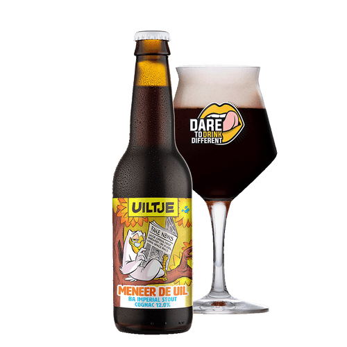 Uiltje Meneer de Uil Barrel Aged Cognac fles 33cl. Is het imperial stout bier van brouwerij Uiltje met een alcoholpercentage van 12.0% Uiltje Meneer de Uil Barrel Aged Cognac fles 33cl. Is het imperial stout bier van brouwerij Uiltje met een alcoholpercentage van 12.0%