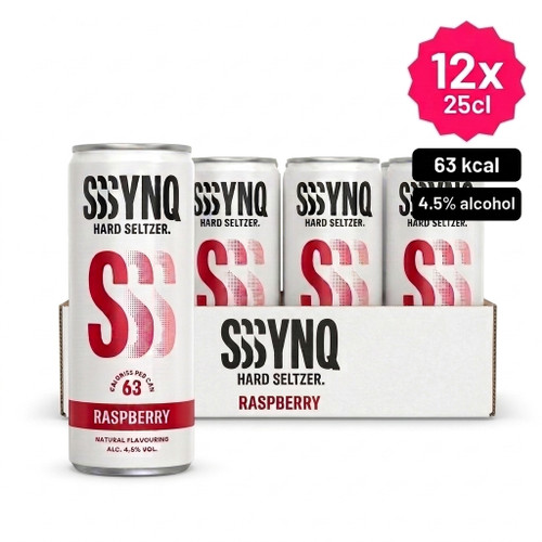 SYNQ Hard Seltzer Raspberry blik 25cl in een 12-pack