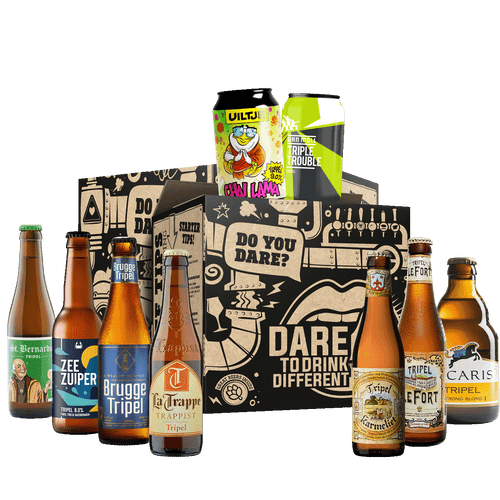 Tripel bierpakket. Een bierpakket volledig gevuld met tripel bieren