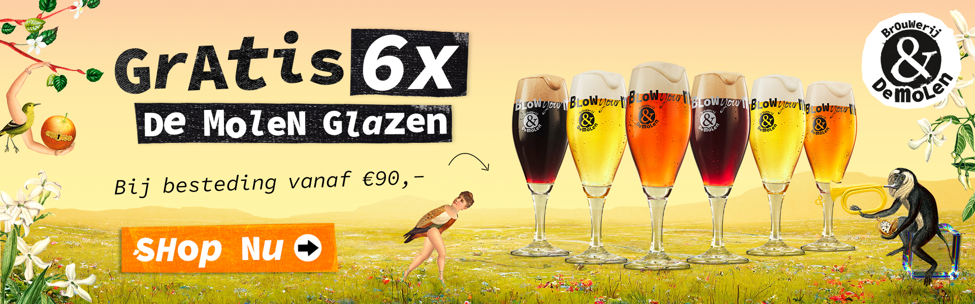 Gratis 6 glazen bij besteding van €90,-