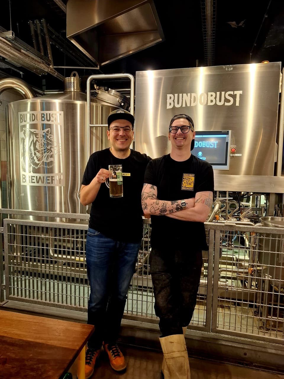 Two friends at a brewery druing the liverpool trip