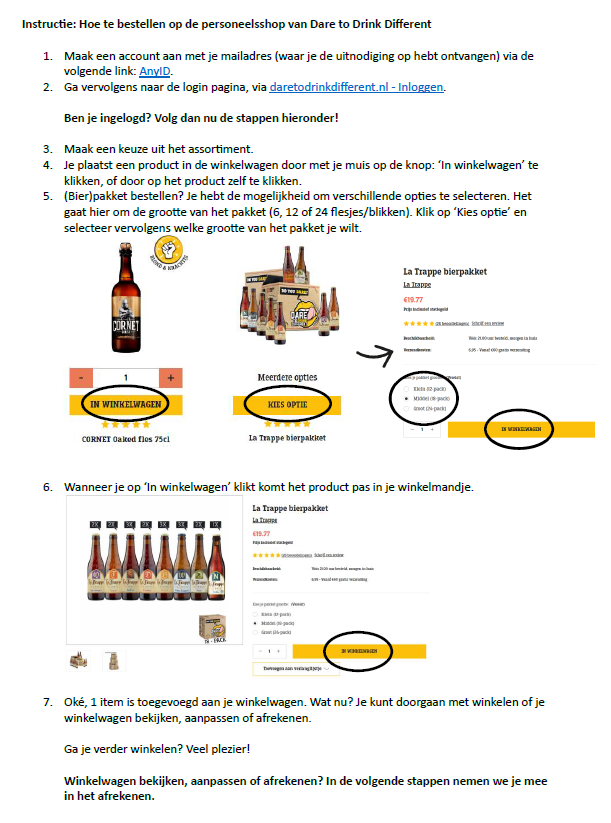 Instructies bestellen Dare to Drink Different