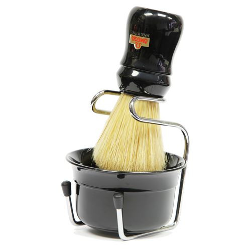 Omega Black Shaving Bowl, Shaving Brush and Drip Stand