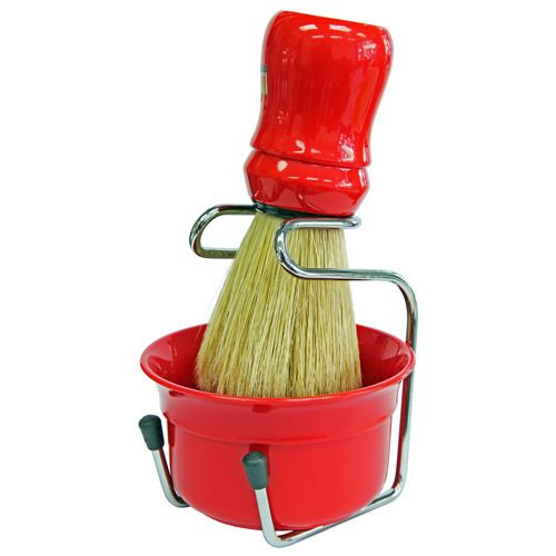 Omega Red Shaving Bowl, Shaving Brush and Drip Stand