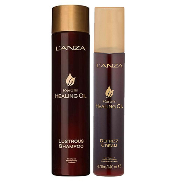 L'Anza Keratin Healing Oil Lustrous Shampoo 300ml + Defrizz Cream 140ml