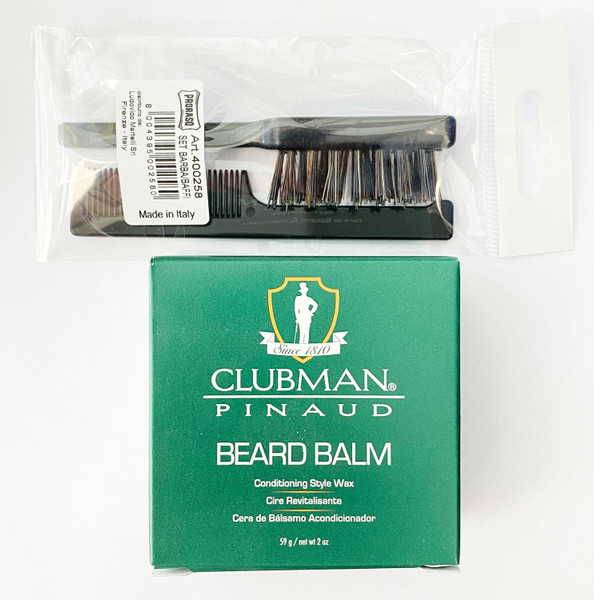 Clubman Pinaud Beard Balm and Styling Wax 59g + Beard / Moustache Brush & Comb