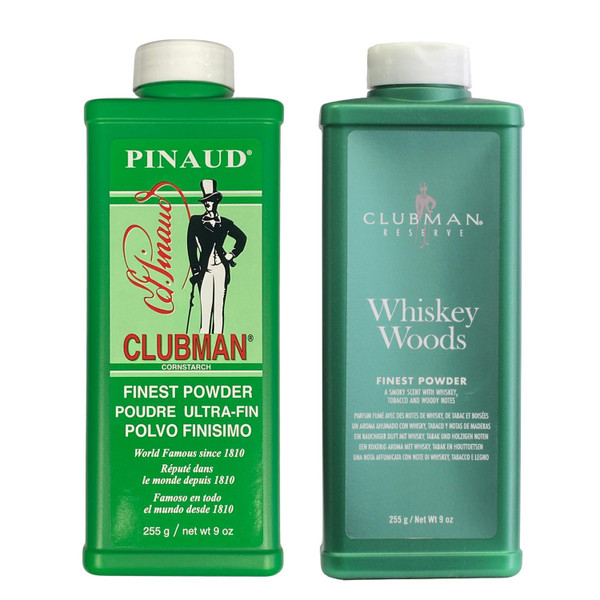 Clubman Pinaud Finest Powder Talc + Whiskey Woods Finest Powder Talc 255g