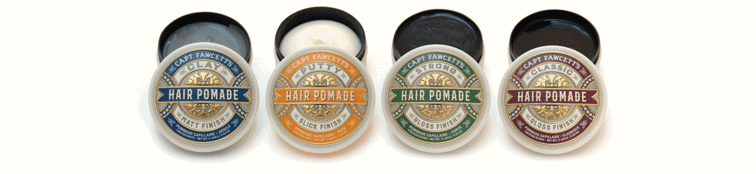 Captain Fawcett's Strong Hair Pomade – high shine, strong hold styling pomade for medium to thick hair with a fresh wood and citrus fragrance.