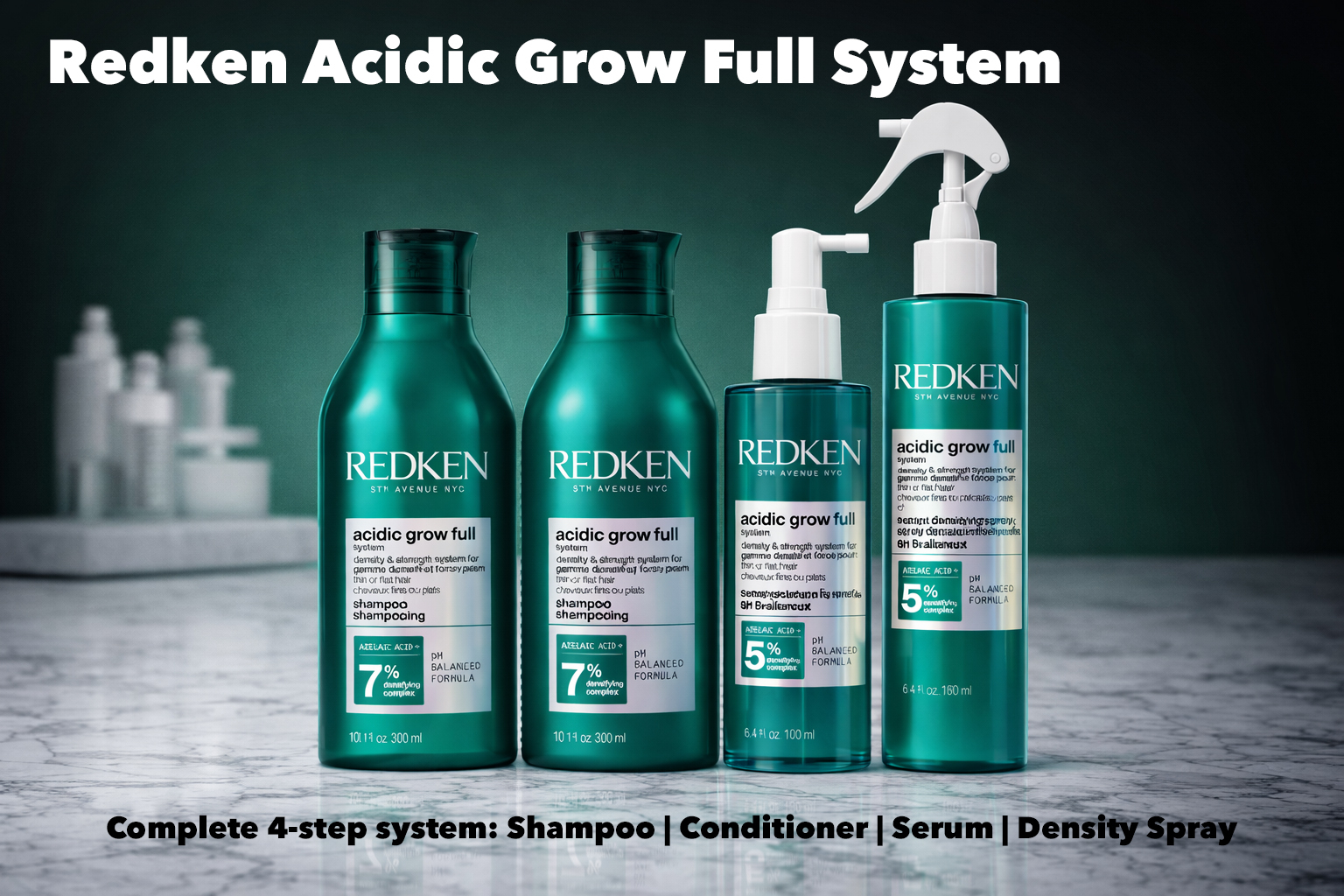 Redken Acidic Grow Full System shampoo, conditioner, serum and density spray for thicker, fuller-looking hair