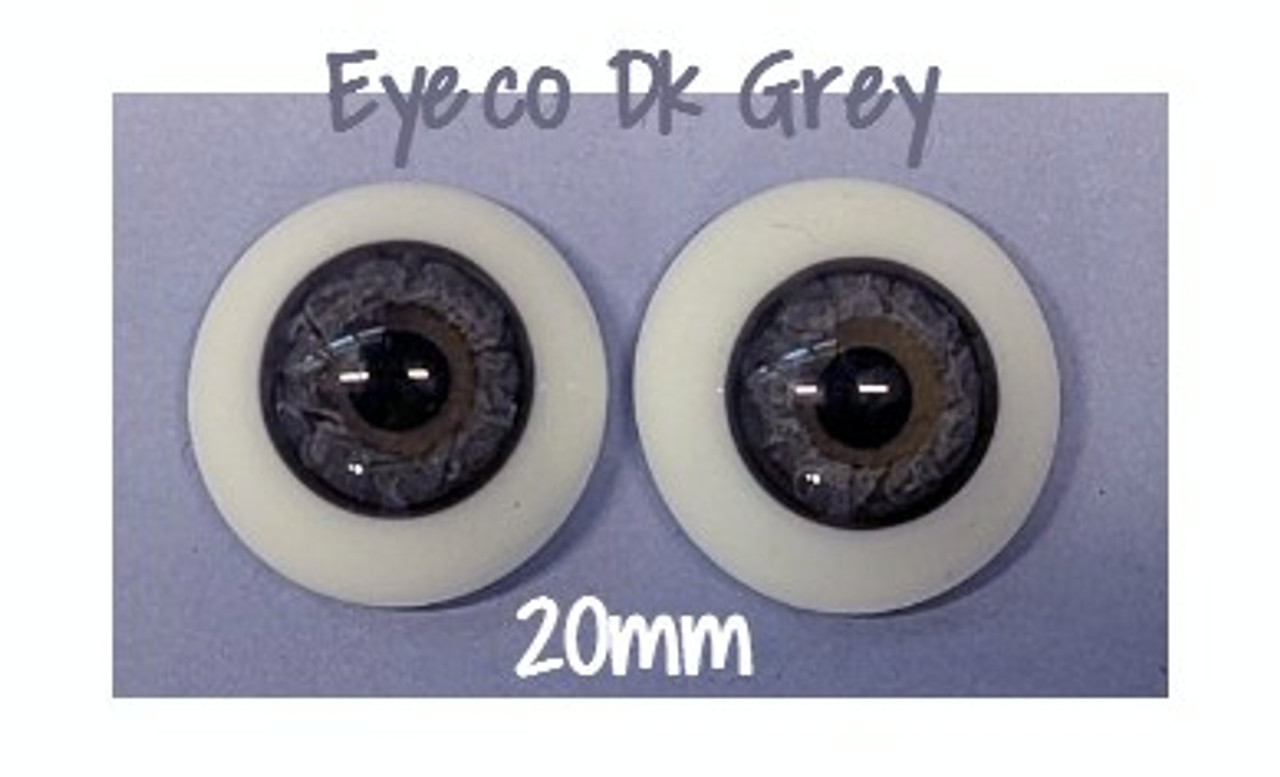Eyeco Polyglass flatback Round eyes -  Dark Grey 20mm