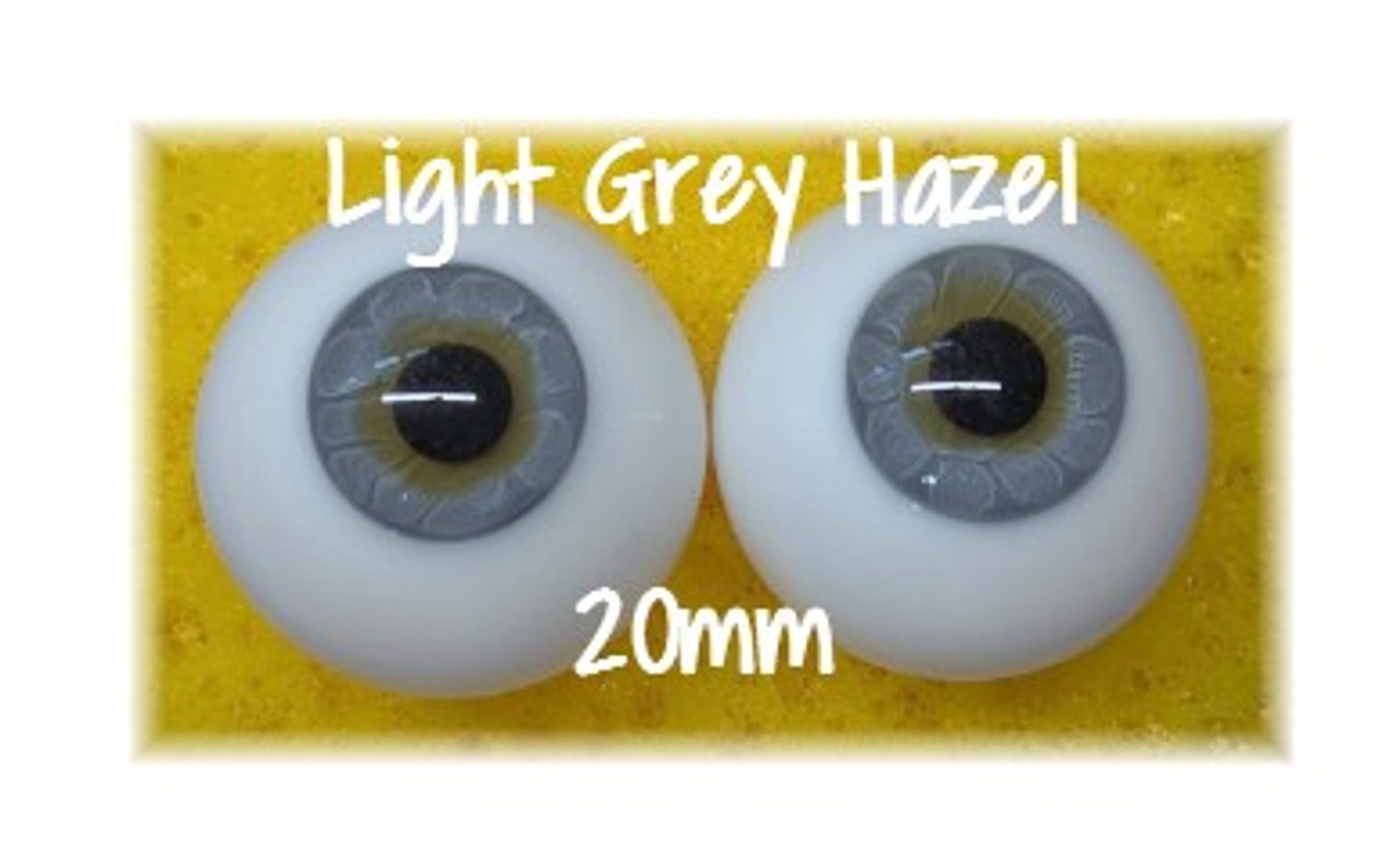 Full Round Mouthblown Glass Eyes 22mm - Light Grey Hazel