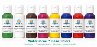 WaterBorne ® Air Dry BASIC colors in 1 ounce bottles (Blue, Red, Yellow, White, Green, Magenta, Brown and Purple)
