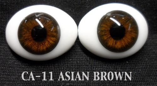 Pabol Flat Oval Glass Eyes Asian Brown  - 12mm