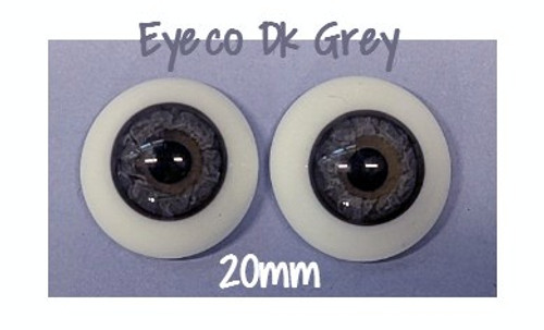 Eyeco Polyglass flatback Round eyes -  Dark Grey 20mm