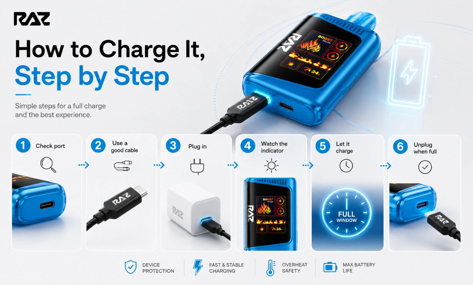 How to Charge a RAZ Vape Properly, Step by Step