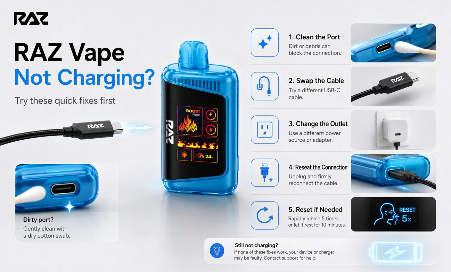 RAZ Vape Not Charging? Seven Fixes in Order