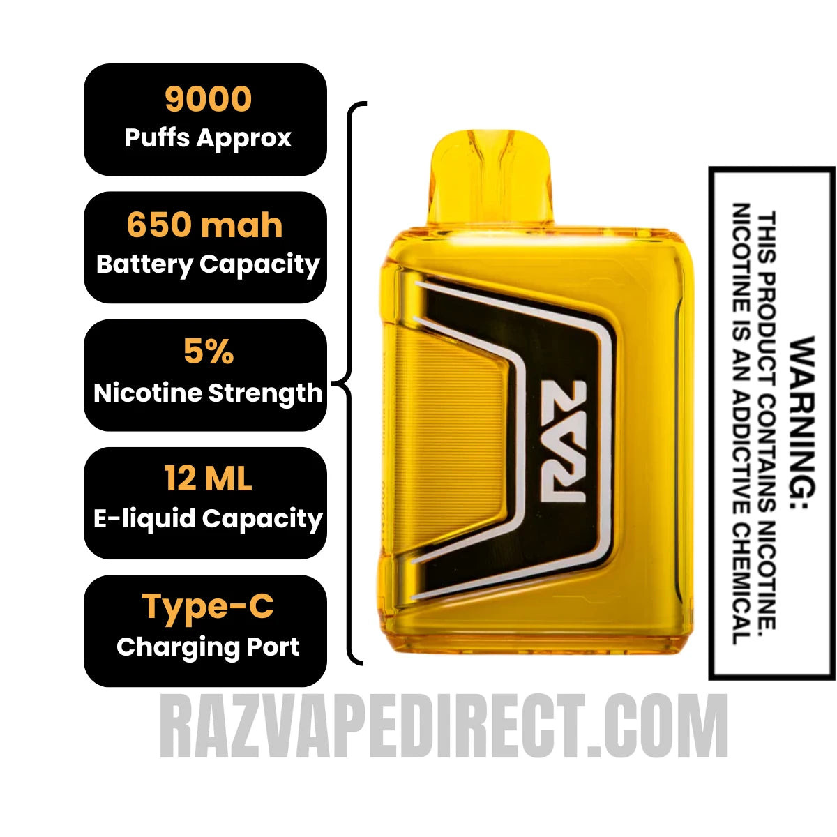 Sour Mango Pineapple RAZTN9000 Disposable Vape Specifications