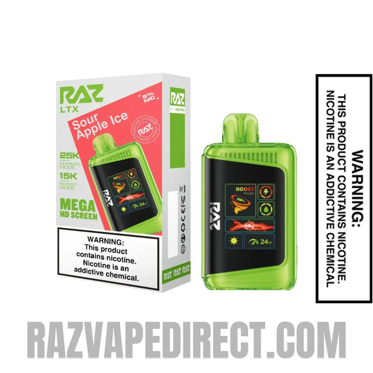 Sour Apple Ice RAZ LTX 25000 Disposable Vape with Package Box