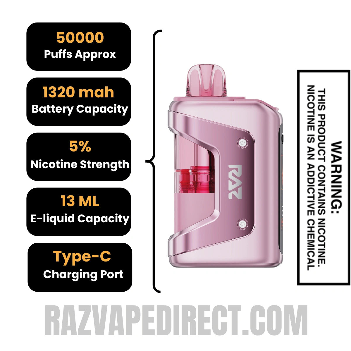 Strawberry Blast RAZ VUE 50K Disposable Kit Specifications