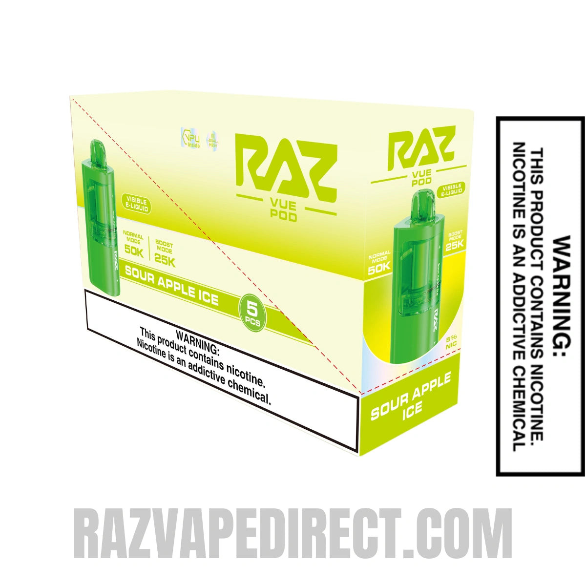 Sour Apple Ice RAZ VUE 50K Disposable Pod with bundle Box