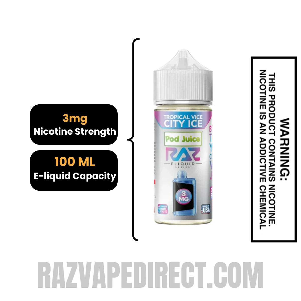 Tropical Vice City Ice RAZ Vape Juice 100 ML specifications