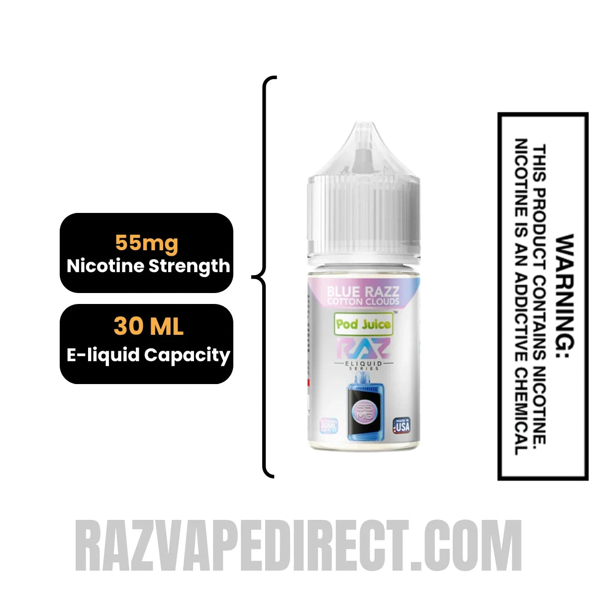 Blue Razz Cotton Clouds Pod Juice X RAZ Salt Nic juice 30 ML specifications