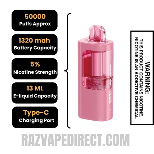 Strawberry Blast RAZ VUE 50K Disposable Pod Specifications