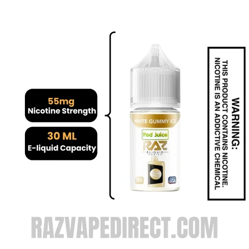 White Gummy Ice Pod Juice X RAZ Salt Nic juice 30 ML specifications