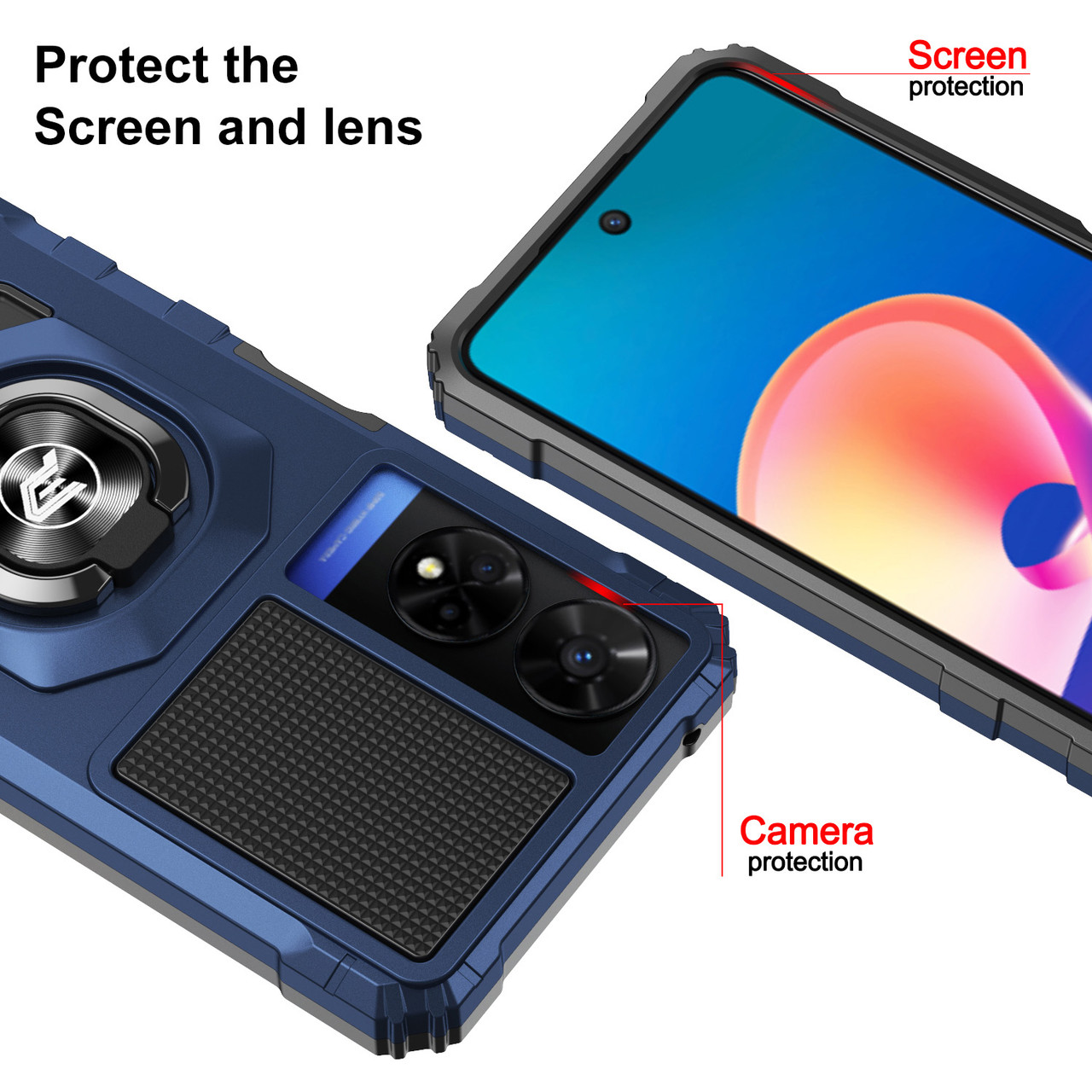 TCL 50 XE 5G / 50 XE NXTPAPER 5G phone case, Ring Kickstand Magnetic Car  Mount, PC and TPU Impact-Resistant Bumpers Protective Case by Wireless  ProTech - Wireless ProTech