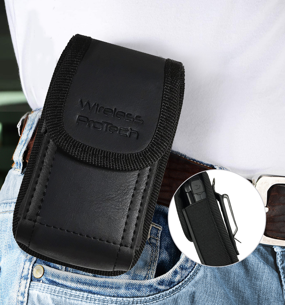★COURONNE★ Delica Pouch_RCAEX25147BKX Universal Leather Pouch with Belt Clip for flip phones such
