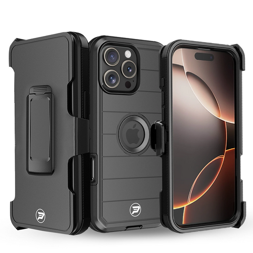 Apple iPhone 16 PRO MAX Heavy Duty Belt Clip Holster with Rugged Triple Layer TPU and PC Lined Case Combo by Wireless ProTech