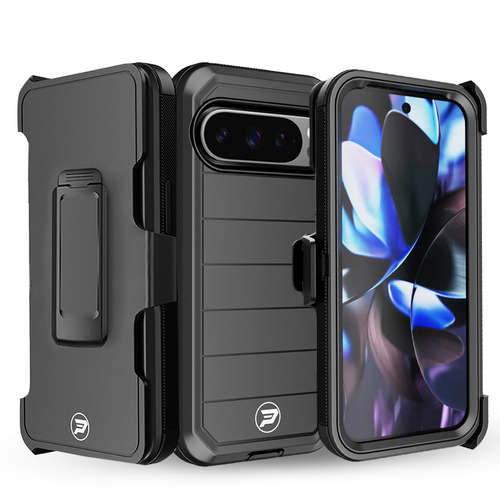 Google Pixel 9 PRO XL (6.8" screen) Heavy Duty Belt Clip Holster with Rugged Triple Layer TPU and PC Lined Case Combo by Wireless ProTech