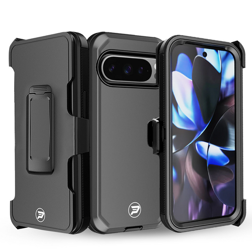 Google Pixel 9 PRO XL (6.8" screen) Heavy Duty Belt Clip Holster with Rugged Triple Layer TPU and PC Smooth Case Combo by Wireless ProTech