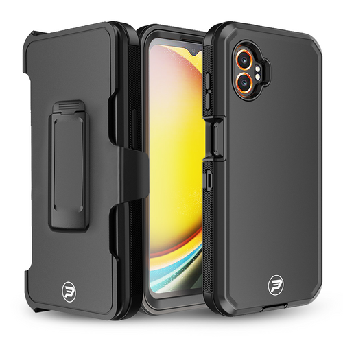 Heavy Duty Rugged Case for Samsung Galaxy XCover7 Pro / XCover6 Pro (SM-G766 / SM-G736U) by Wireless ProTech, Shockproof TPU and PC with Swivel Belt Clip Holster and Kickstand (Black/Black)