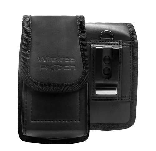 Wireless PROTECH Medium size Premuim Heavy Duty Leather Pouch with Metal Belt Clip and Adjustable Magnetic Closer Holster compatible with CAT, Sonim, Kyocera, TCL, Sony, Alcatel, HMD, Nokia Phones