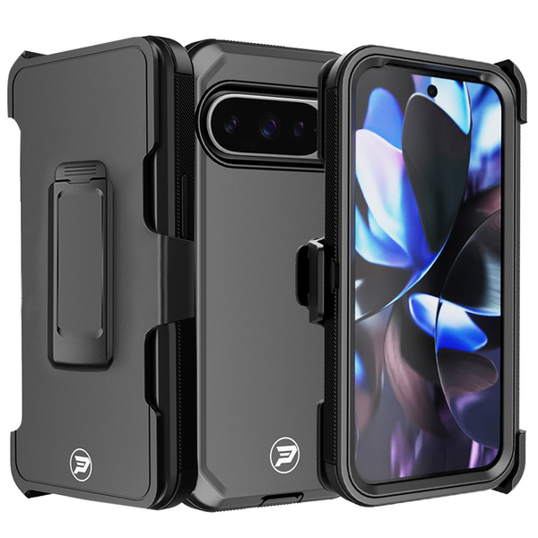 Google Pixel 9 and Pixel 9 Pro (6.3" screen) Heavy Duty Belt Clip Holster with Rugged Triple Layer TPU and PC Smooth Case Combo by Wireless ProTech