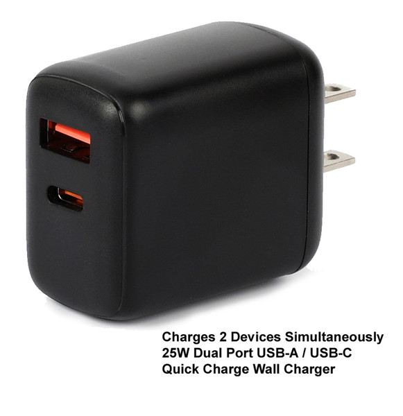 25W Dual Port USB-A / USB-C Universal Quick Charge Wall Charger 