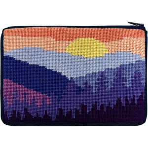 Item #SZ641, Mountain Scene Stitch and Zip Cosmetic Purse