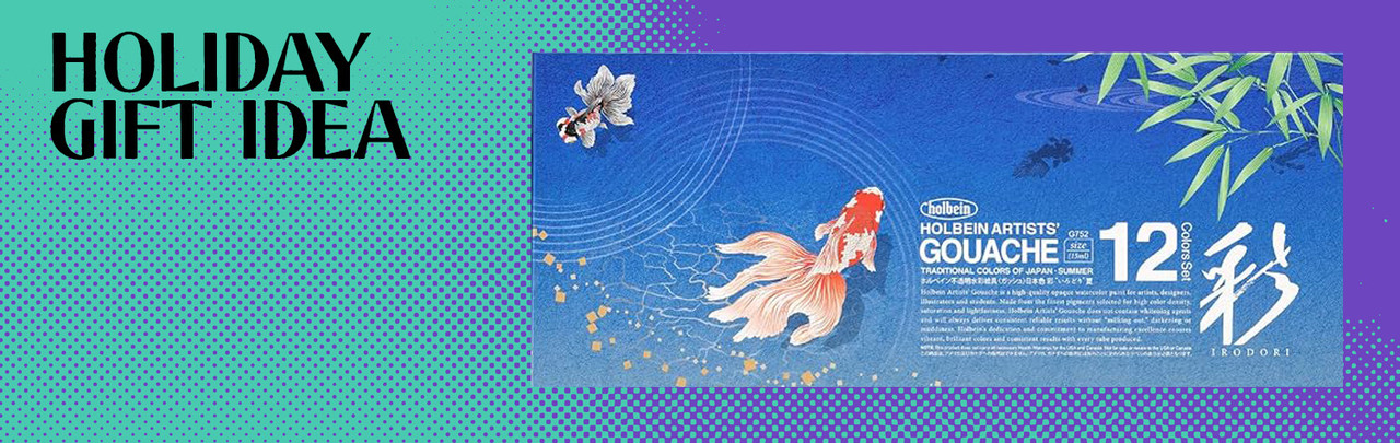 Holiday Gift Idea Holbein Gouache Set combined with Velvetouch Brush Set and Watercolor Postcards