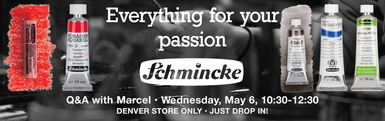 Stop in at our Denver Store on Wednesday, May 6 from 10:30-12:30 for a Q&A with Marcel from Schmincke. He will answer all of your questions about Schmincke Soft Pastels, Horadam Aquarelle Watercolors, Liquid Charcoal and Liquide Earth, Lino Inks and Mediu