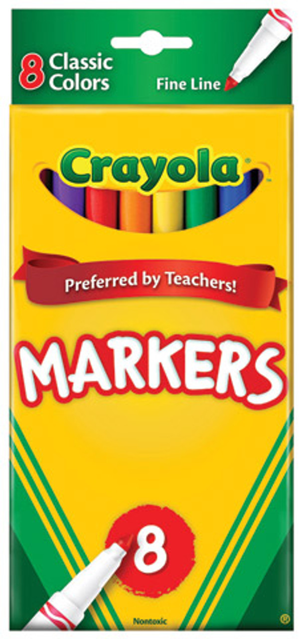 crayola washable fine tip markers 8 color set, classic colors