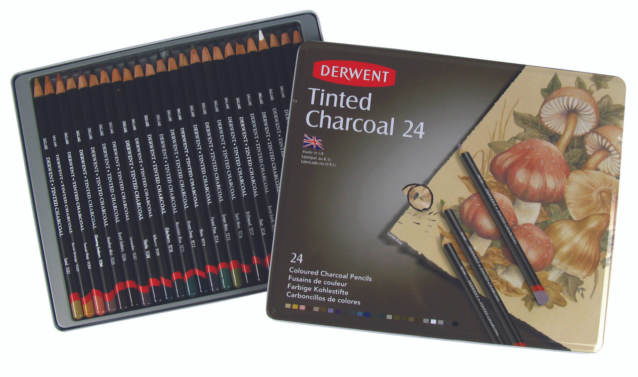 Derwent Tinted Charcoal Pencil 24pc Tin - Meininger Art Supply