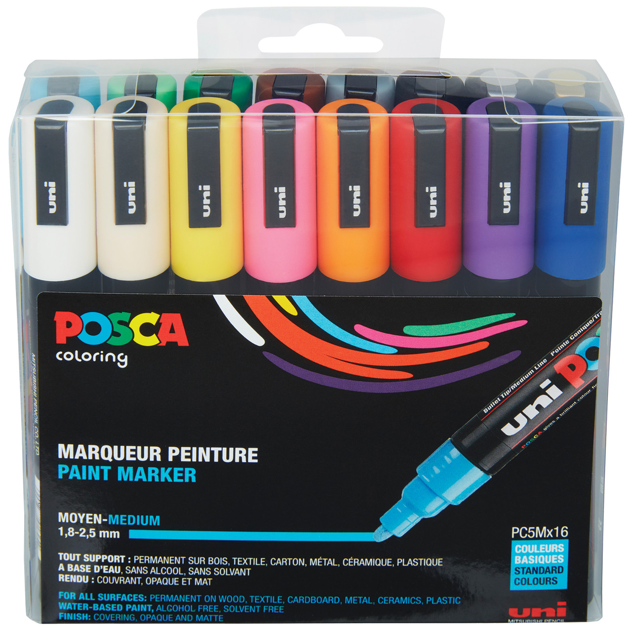 Posca Acrylic Paint Marker Set 16-Color Medium - Meininger Art Supply