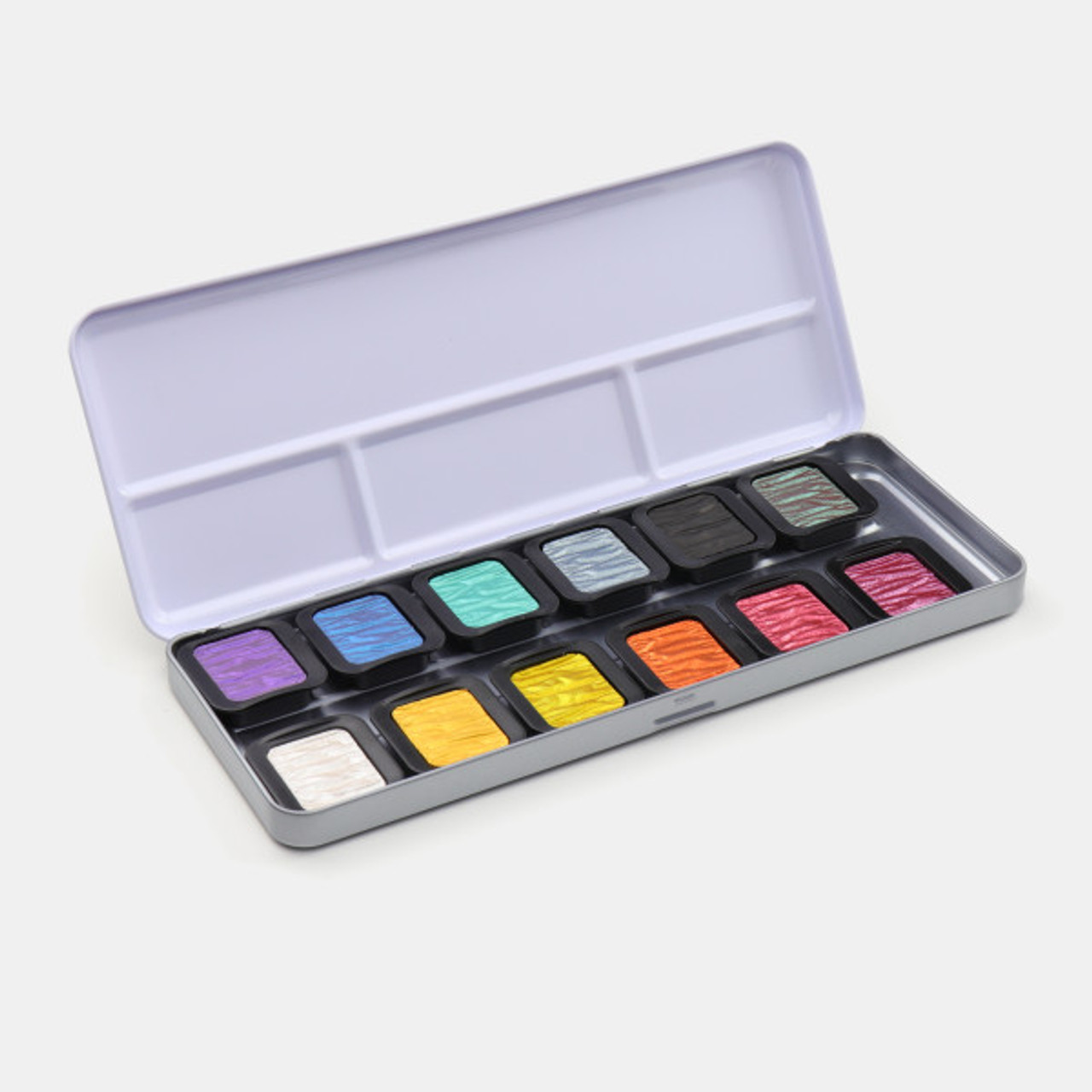 Finetec Watercolor Metal Tin Set, 12-Colors, Pearlescent Rainbow -  Meininger Art Supply