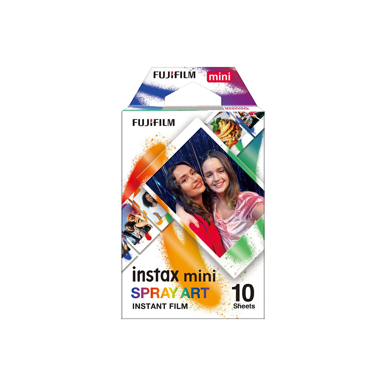 Depicted is a front-facing packshot of the Instax Mini Spray Art 10-piece film package.
